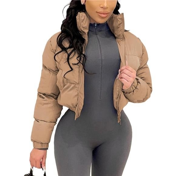 Puffer Jacket Women Khaki